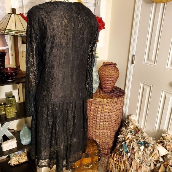 Vintage PASSPORTS  Pier One Black Dropped Waist Plated Dress - Picture 4 of 15
